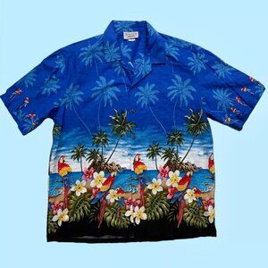 Pacific Legend Men's XL Aloha Hawaiian Shirt ~ Tropical Parrots ~ Island Birds
